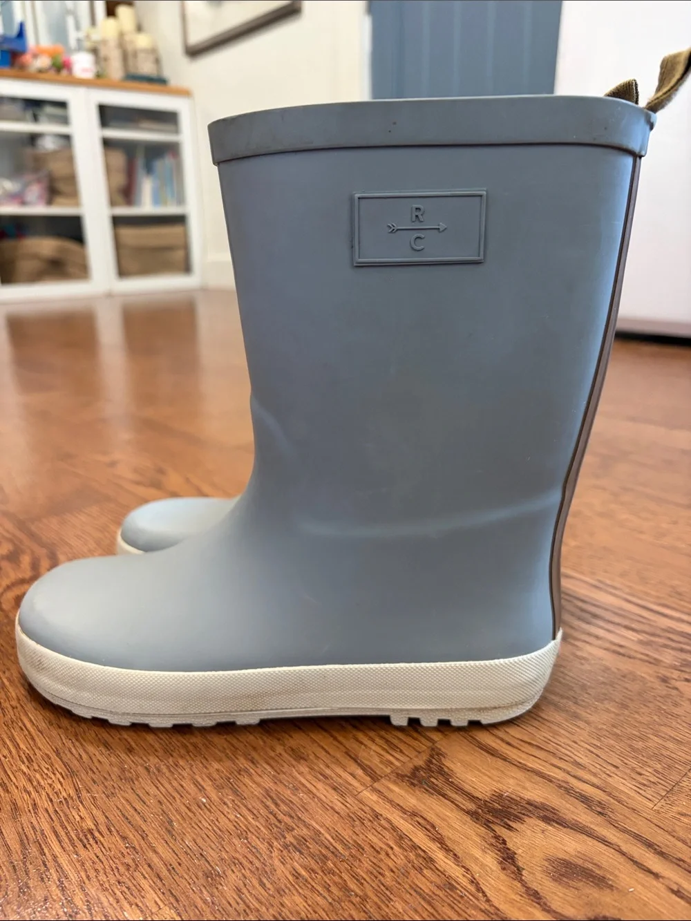 Rylee + Cru Light Blue Kids Tall Rain Boots with Cream Pull Tabs